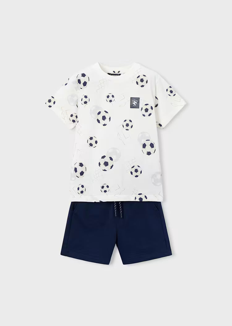 Mayoral Boy Shorts and Printed T-shirt Set- Soccer Navy