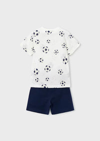 Mayoral Boy Shorts and Printed T-shirt Set- Soccer Navy