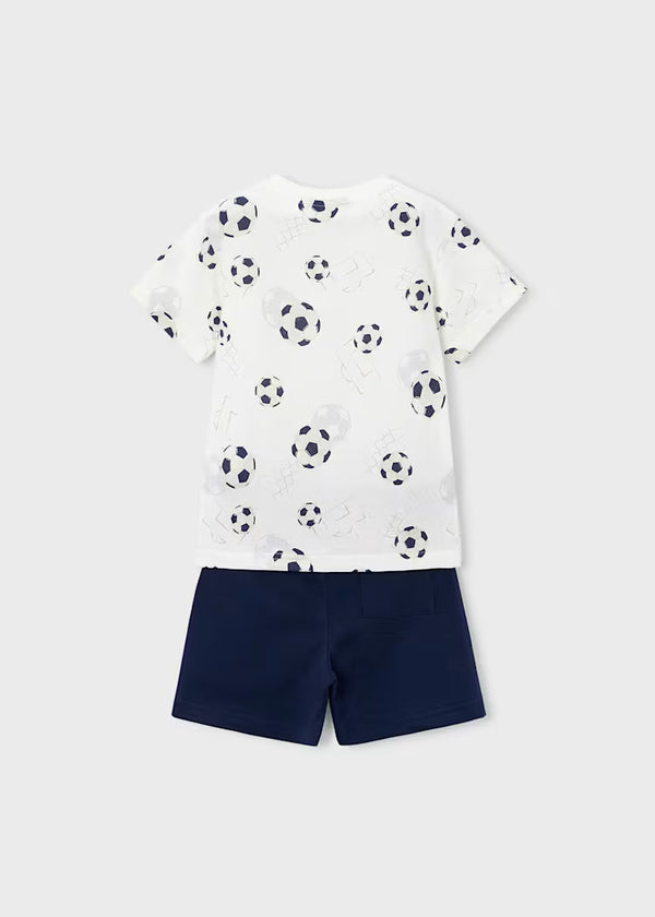 Mayoral Boy Shorts and Printed T-shirt Set- Soccer Navy