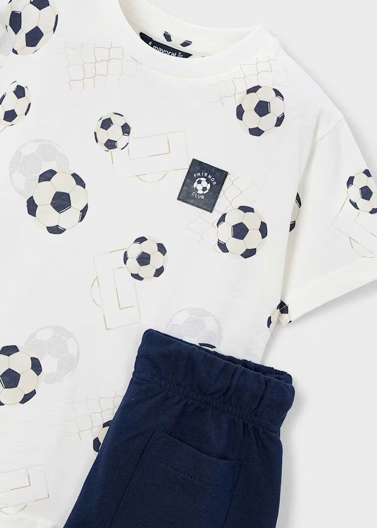 Mayoral Boy Shorts and Printed T-shirt Set- Soccer Navy