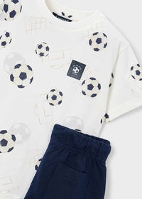 Mayoral Boy Shorts and Printed T-shirt Set- Soccer Navy