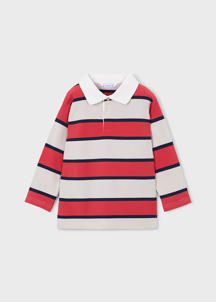 Mayoral Boy Striped Polo Shirt- Tomato