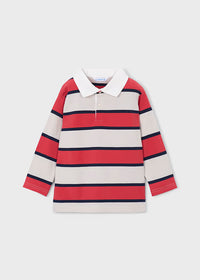 Mayoral Boy Striped Polo Shirt- Tomato