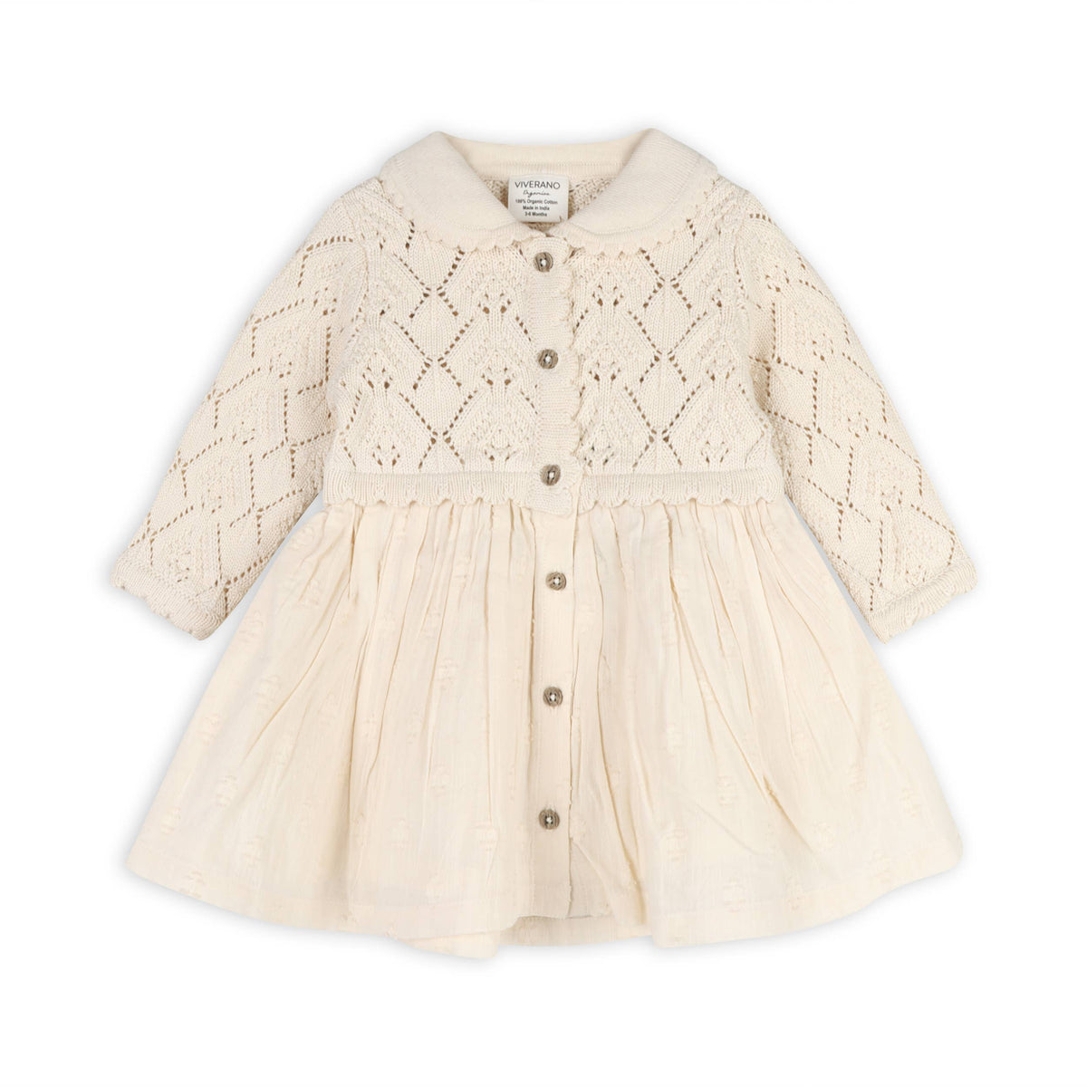 Viverano Organics - Phoebe Pointelle Knit Sweater Baby Dress (Organic Cotton)