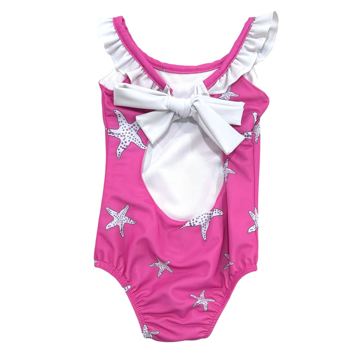 Sugar Bee Clothing - Girls Swimsuit - Bow Back - Pink Starfish