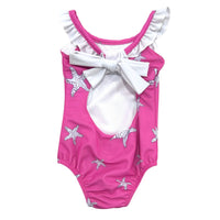 Sugar Bee Clothing - Girls Swimsuit - Bow Back - Pink Starfish