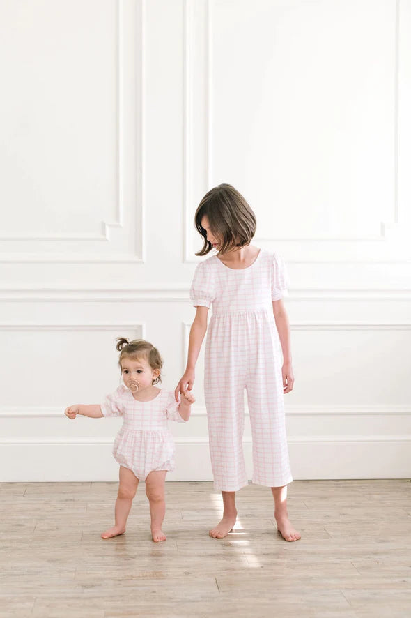 Ollie Jay Puff Romper in Pink Picnic