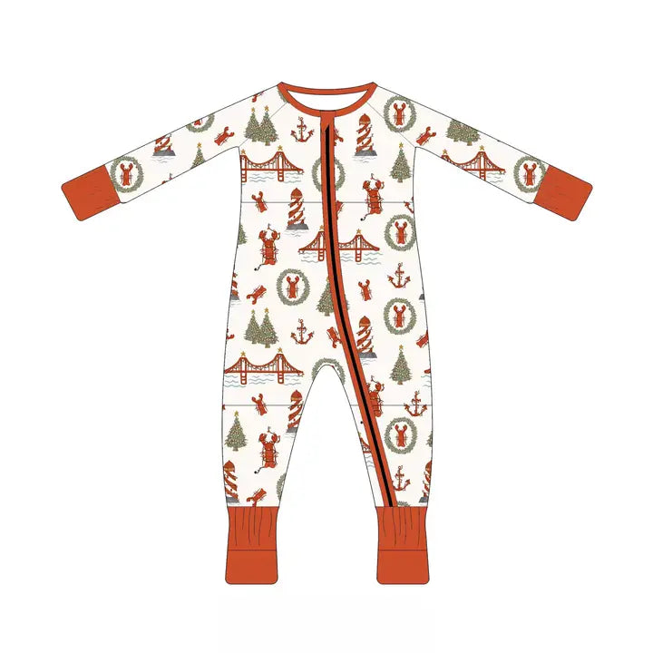 With Love From East Coast Christmas Bamboo Pajamas- Zippy One Piece