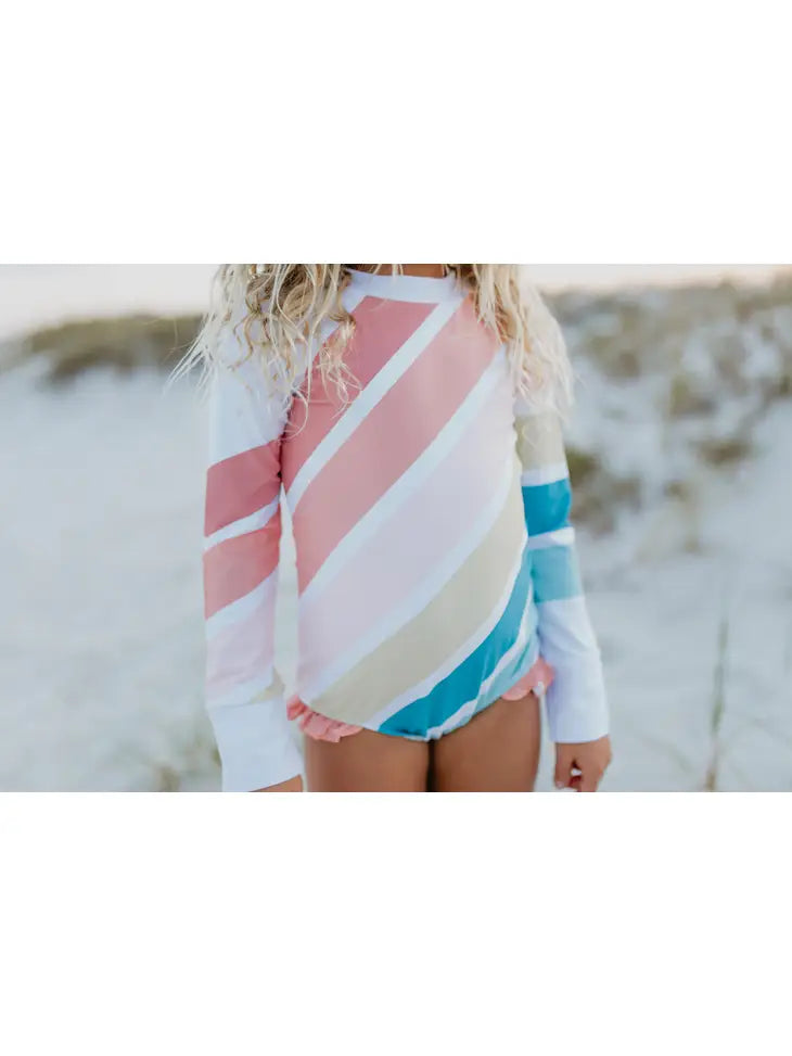 Oopsie Daisy Kids Muted Rainbow Zip Rash Guard One Piece Swimsuit