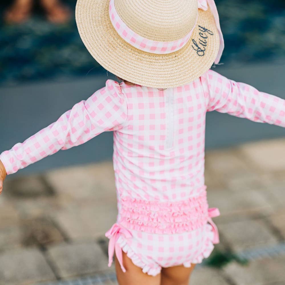 Sugar Bee Clothing - Girls One Piece Swimsuit - Pink Gingham