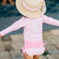 Sugar Bee Clothing - Girls One Piece Swimsuit - Pink Gingham