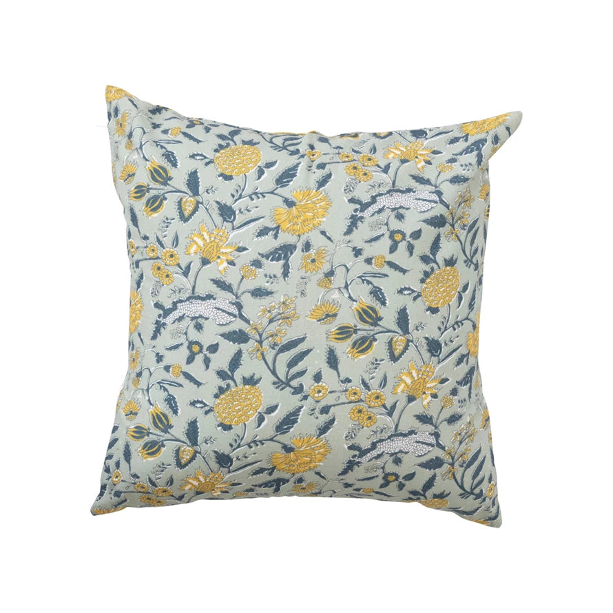 Creative Co-op 18" Cotton Pillow w/ Floral Pattern, Polyester Fill