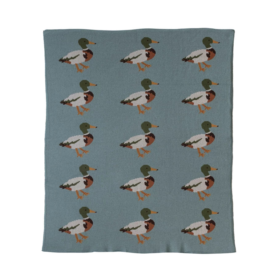 Creative Co-Op Cotton Knit Baby Blanket w/ Ducks