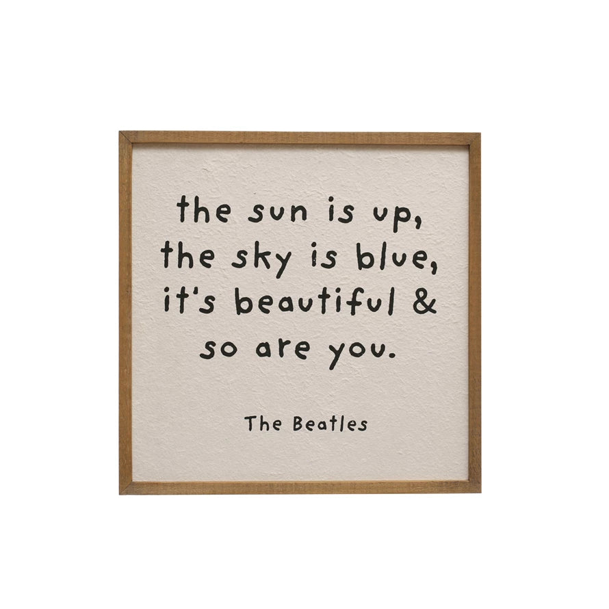 Creative Co-op Textured Wood Framed Wall Décor "The Sun Is Up…"