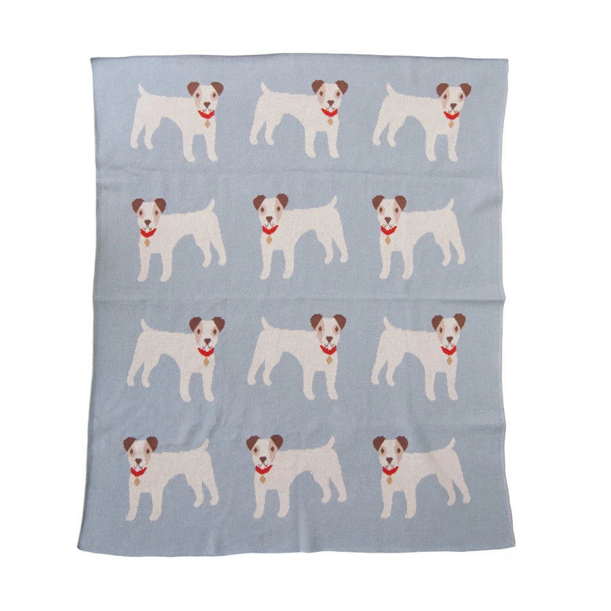 Creative Co-Op Cotton Knit Baby Blanket w/ Dogs