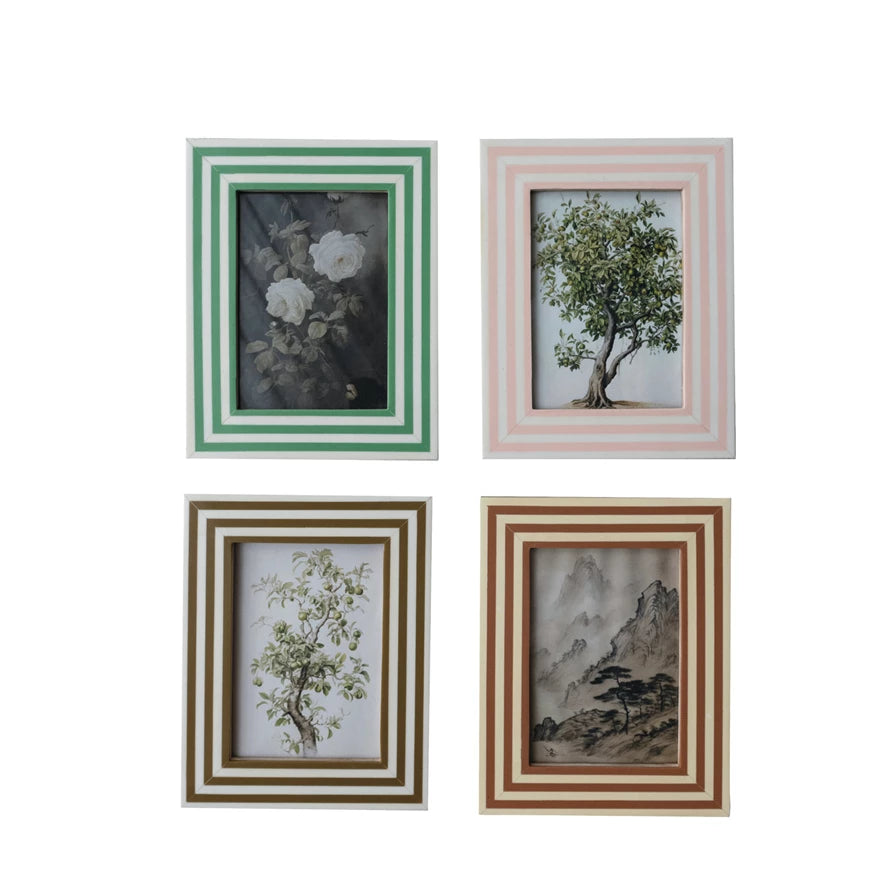 Creative Co-Op  5-3/4"W x 7-3/4"H Painted Wood Spindle Photo Frame w/ Vintage Reproduction Image, 2 Colors (Holds 5" x 7" Photo) (Hangs or Sits)
