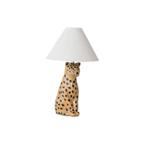 Creative Co-op Ceramic Cheetah Table Lamp with Linen Shade & Inline Switch