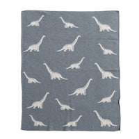 Creative Co-Op Cotton Knit Baby Blanket with Dinosaurs, Light Grey & Natural