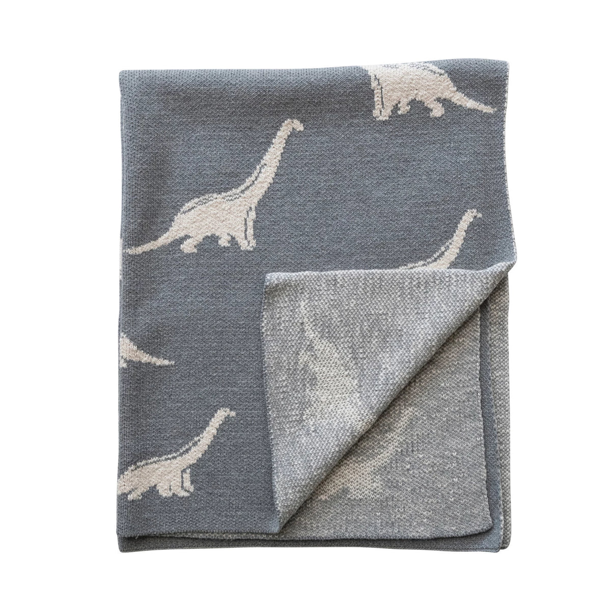 Creative Co-Op Cotton Knit Baby Blanket with Dinosaurs, Light Grey & Natural