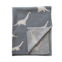 Creative Co-Op Cotton Knit Baby Blanket with Dinosaurs, Light Grey & Natural