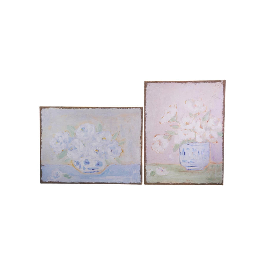 Creative Co-op Plastered Burlap Wall Décor with Flowers in Vase, 2 Styles