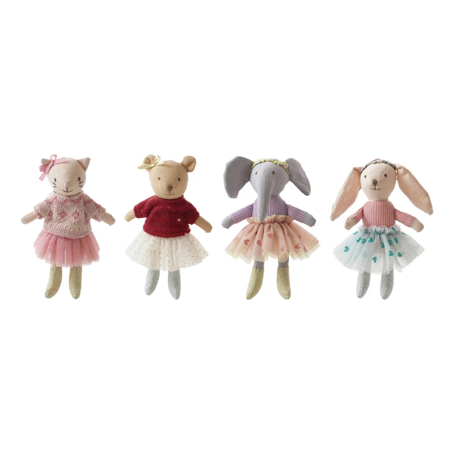 Creative Co-Op Plush Cotton Animal in Clothes/Dress, 4 Styles