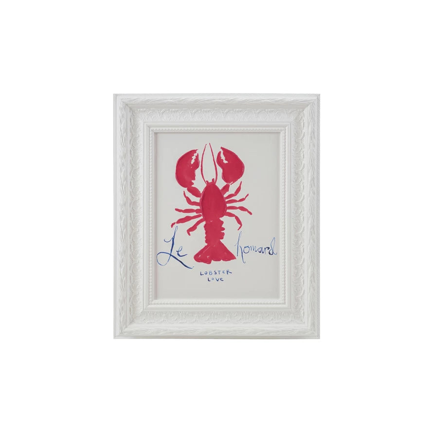 Creative Co-op Framed Canvas Lobster & Painted Frame "Le homard"