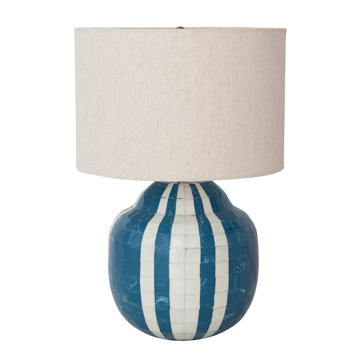 Creative Co-op Marbled Inlaid Resin Table Lamp with Stripes & Linen Shade