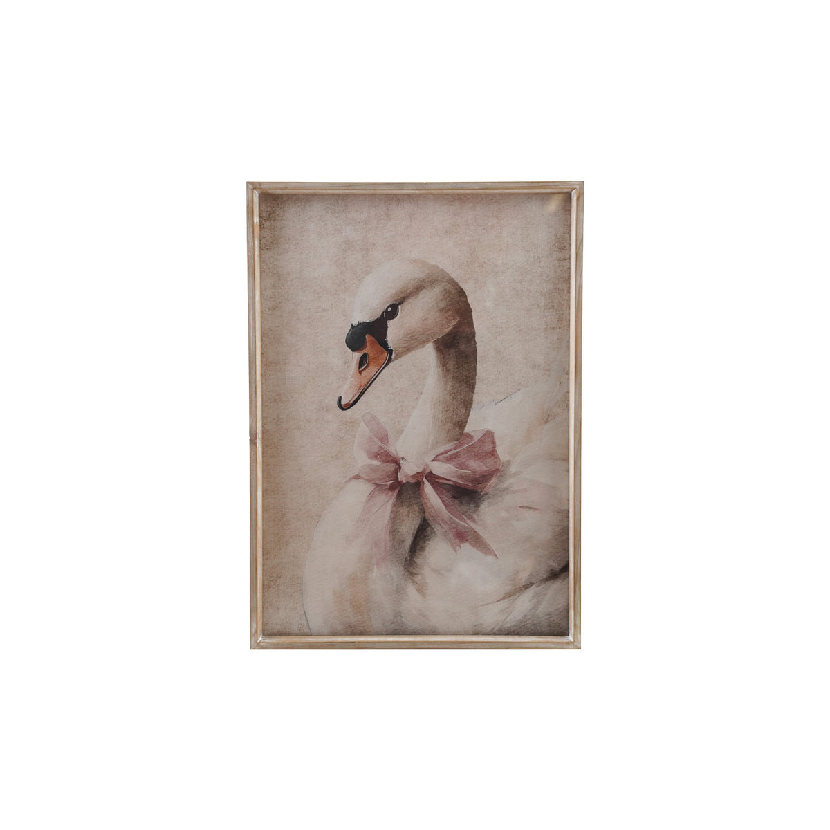 Creative Co-op Wood Framed Glass Wall Decor with Swan in Bow, Distressed Finish