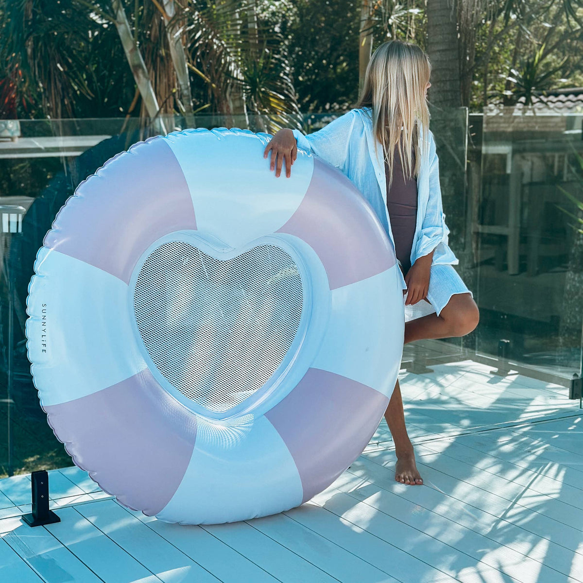 Sunnylife - Luxe Tube Pool Ring Stole My Heart Pink Stripe
