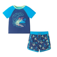 Andy & Evan - Boys Short Sleeve Rashguard Set | Navy Dino