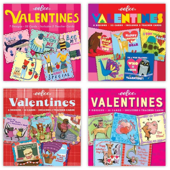 eeBoo Valentine's Cards Set of 32- 6 Designs