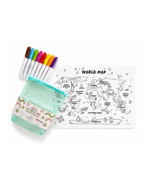 Cherrypick - Magic Coloring Mat - Silicone Washable & Reversible Coloring Placemat and Markers Set