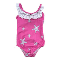 Sugar Bee Clothing - Girls Swimsuit - Bow Back - Pink Starfish