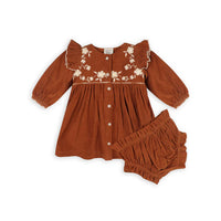 Viverano Floral Embroidered Corduroy Baby Dress & Fancy Bloomer Set (Organic)