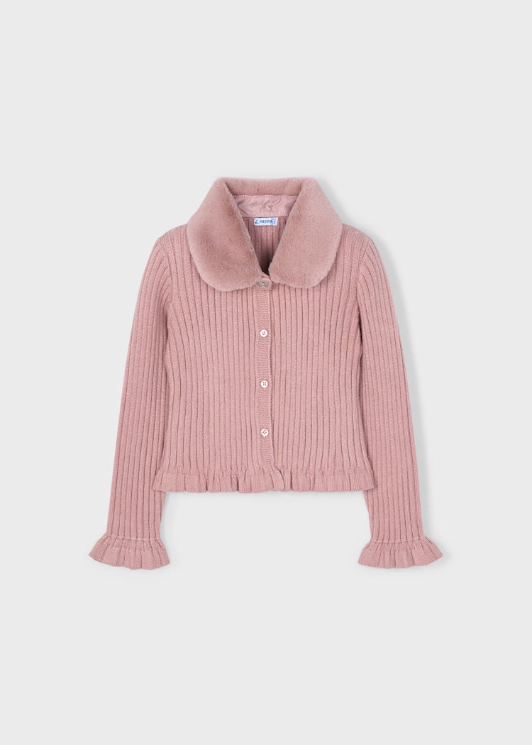 Mayoral Girl Cardigan with Faux Fur Collar