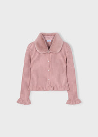 Mayoral Girl Cardigan with Faux Fur Collar