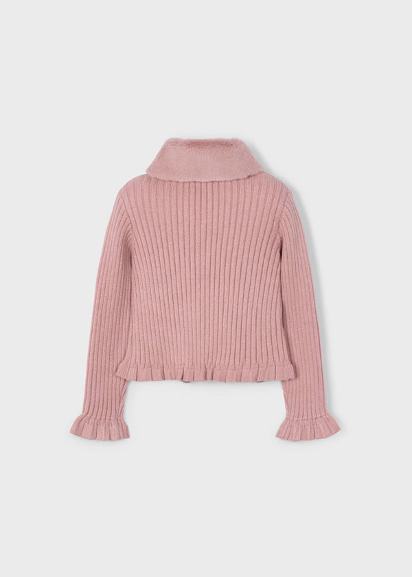 Mayoral Girl Cardigan with Faux Fur Collar