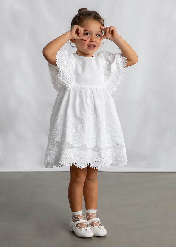 Mayoral Girl Embroidered Dress- White