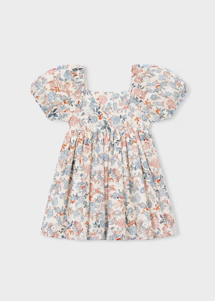 Mayoral Girl Puff Sleeve Floral Dress- Salmon