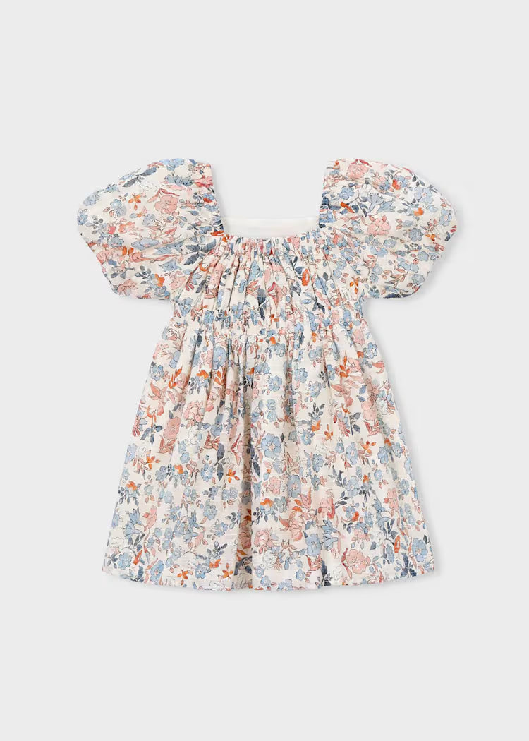 Mayoral Girl Puff Sleeve Floral Dress- Salmon