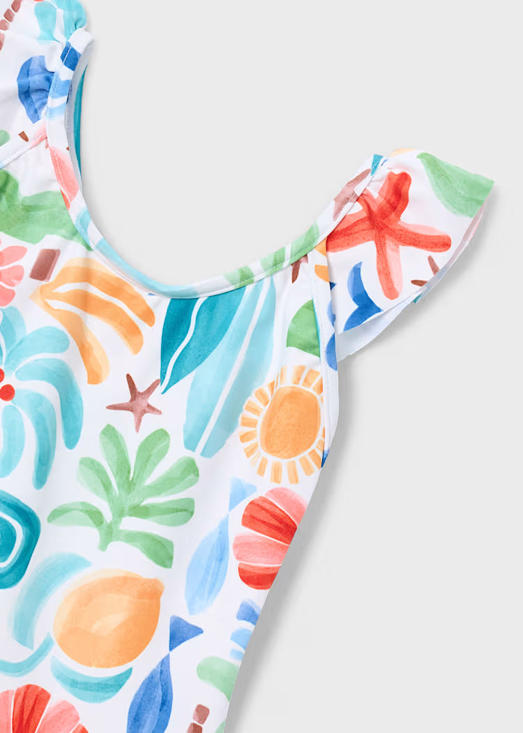 Mayoral Ruffled Printed Swimsuit- Oasis