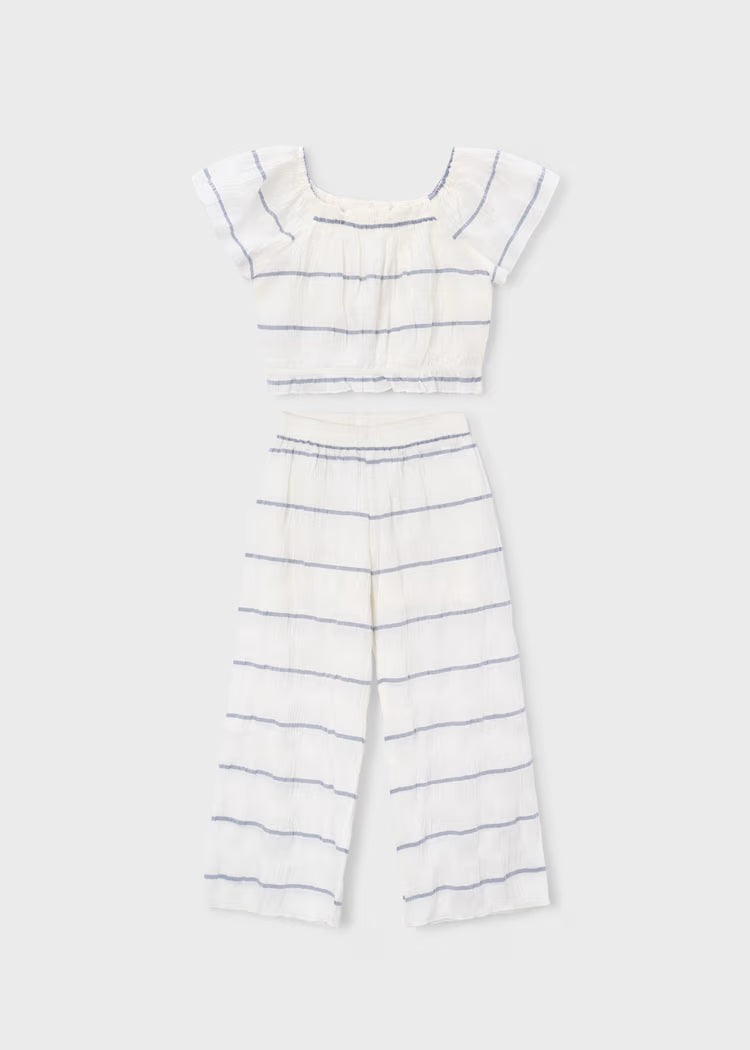 Mayoral Girl Striped Pants and Top Set II Porcelain