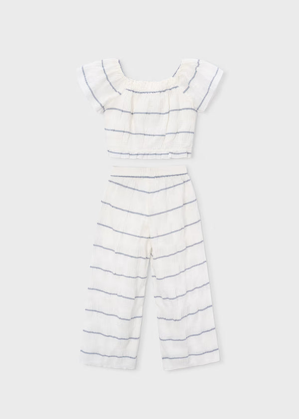 Mayoral Girl Striped Pants and Top Set II Porcelain