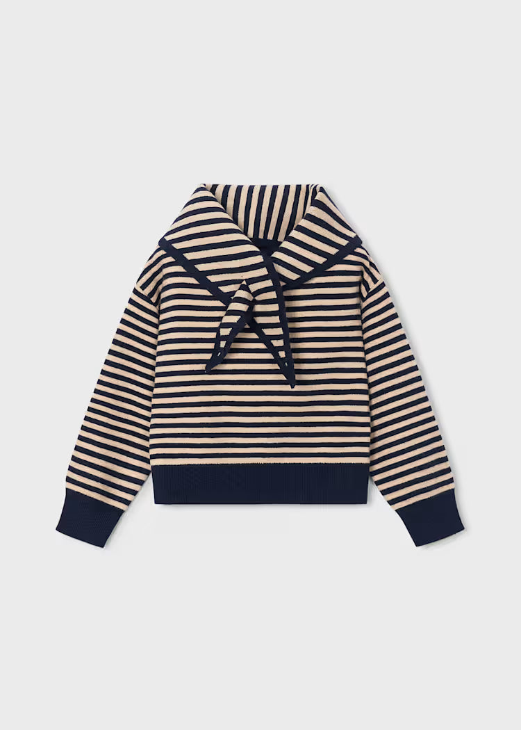 Mayoral Girl Striped Sweater With Scarf- Navy