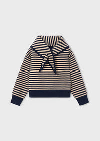 Mayoral Girl Striped Sweater With Scarf- Navy