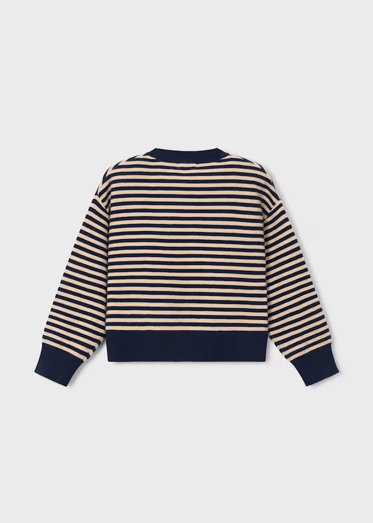 Mayoral Girl Striped Sweater With Scarf- Navy