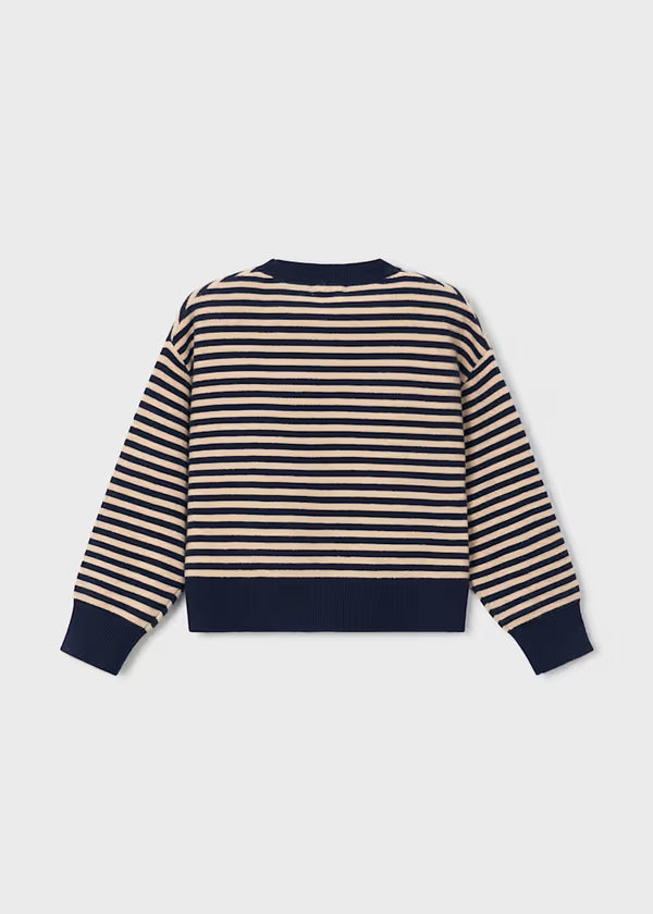 Mayoral Girl Striped Sweater With Scarf- Navy