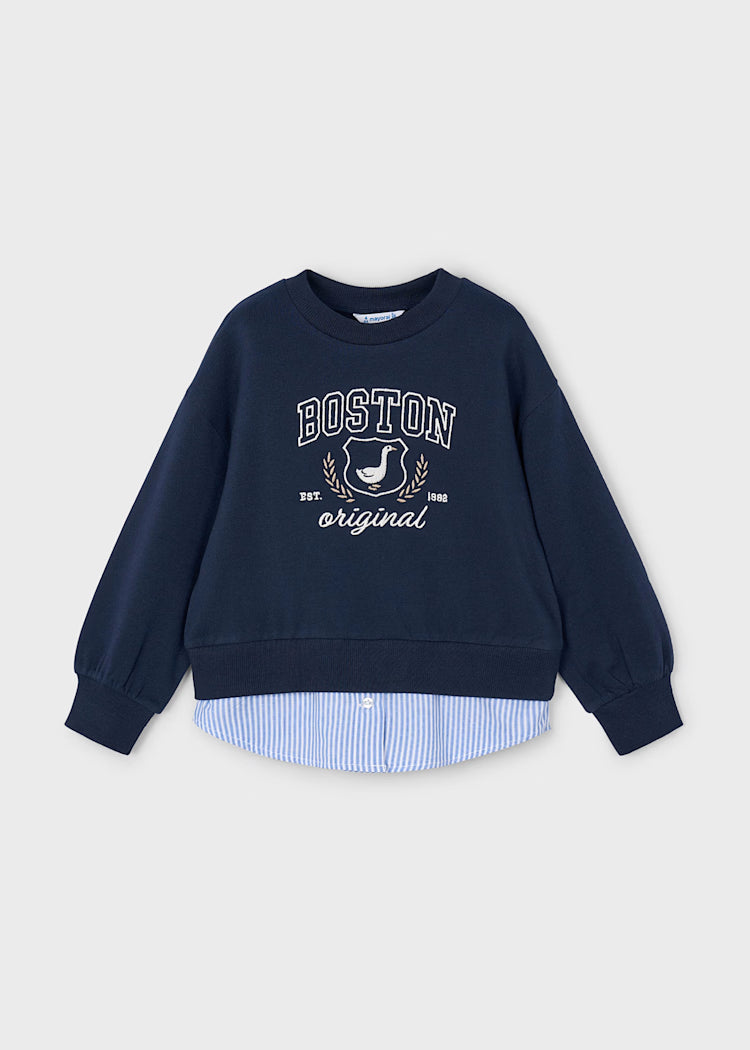 Mayoral Girl Sweatshirt with Faux Shirt