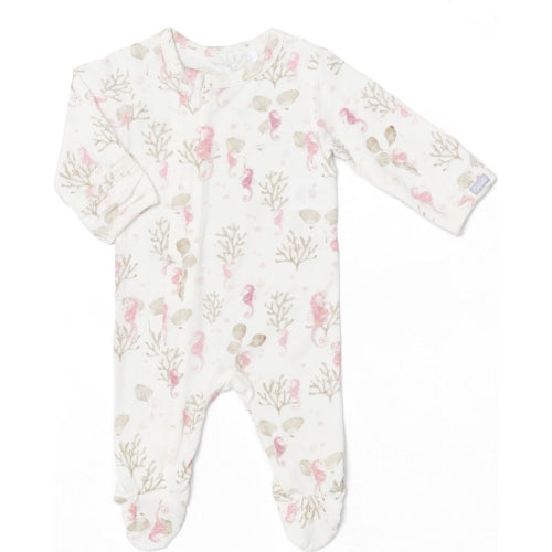 Coccoli Modal Zipper Footie- Seahorses on Cream